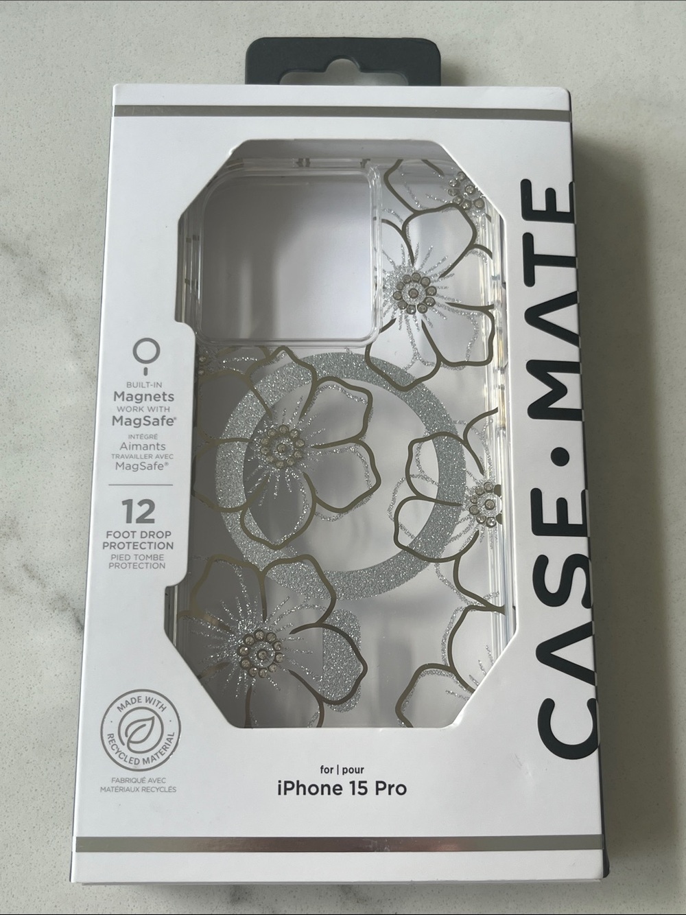 case-mate Clear Floral Glitter iPhone 15 Pro Case